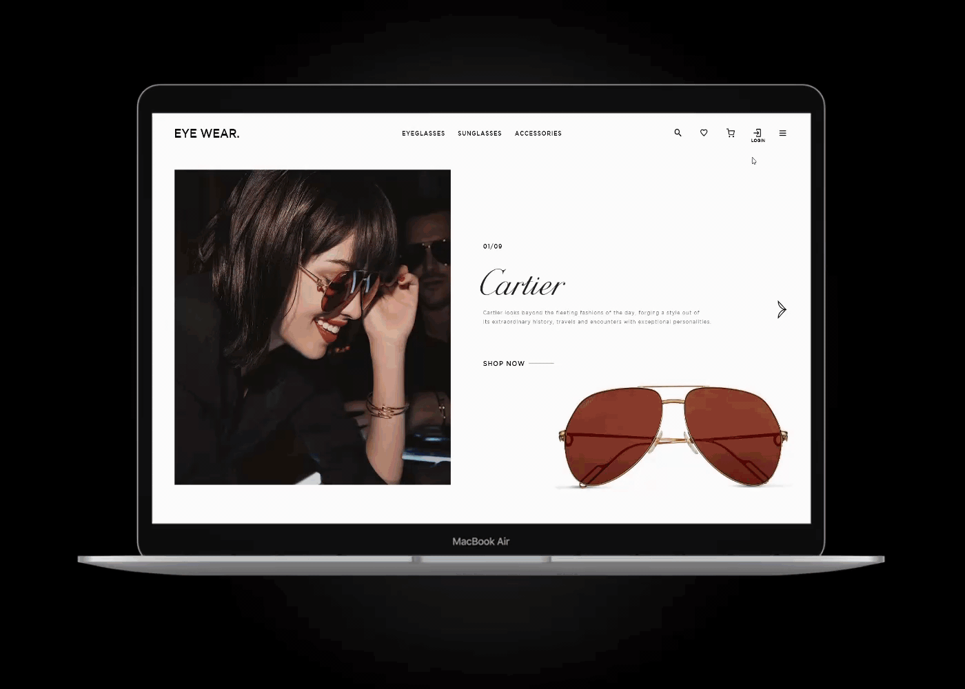 e-commerce Fashion  UI ux branding  glasses luxury Website elegant Sunglasses