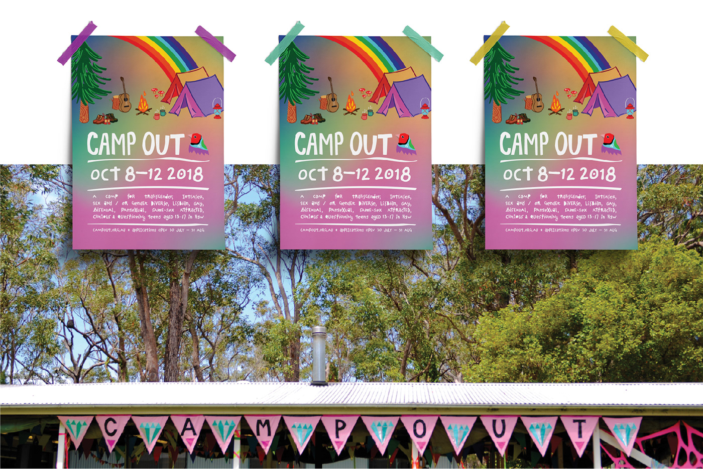 graphic design  ILLUSTRATION  camp LGBT rainbow gradient Fun poster Booklet banner
