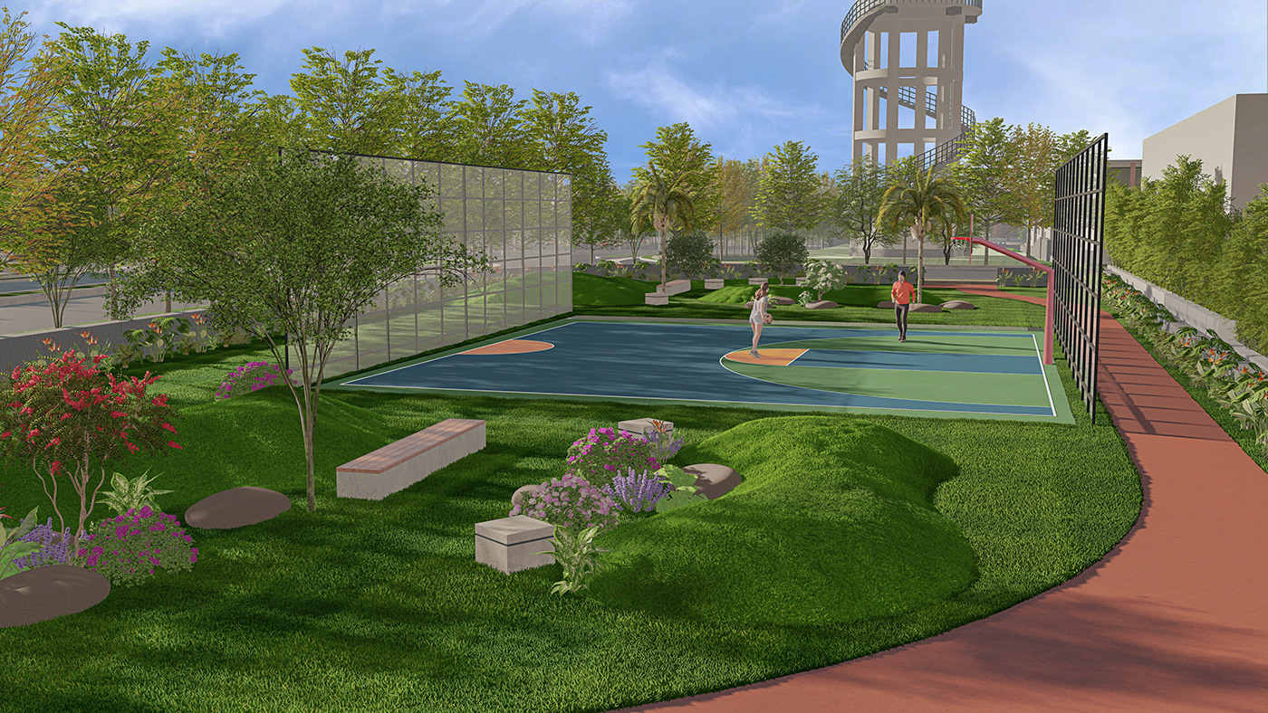 architecture Commonspace Landscape Playzone for kids Render seating area visualization