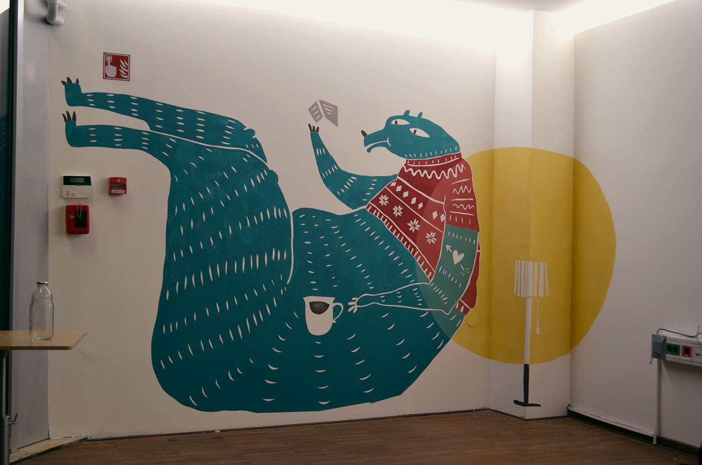 Mural animals FOX bear crow Coffee animal wall painting books library