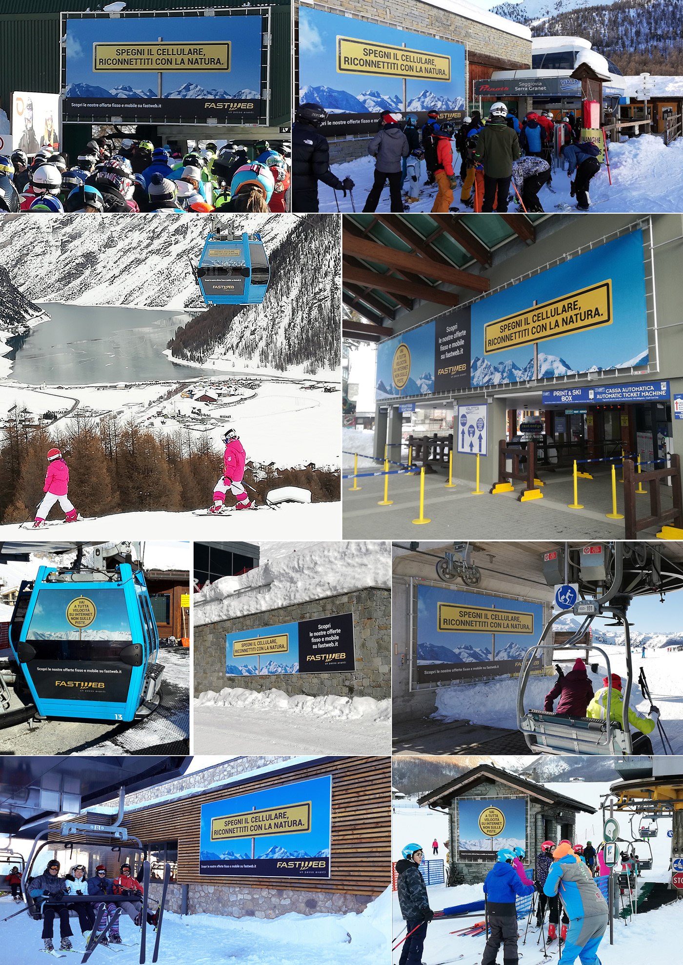 fastweb mountain ADV billboard campaign telco Fibra snow sign yellow