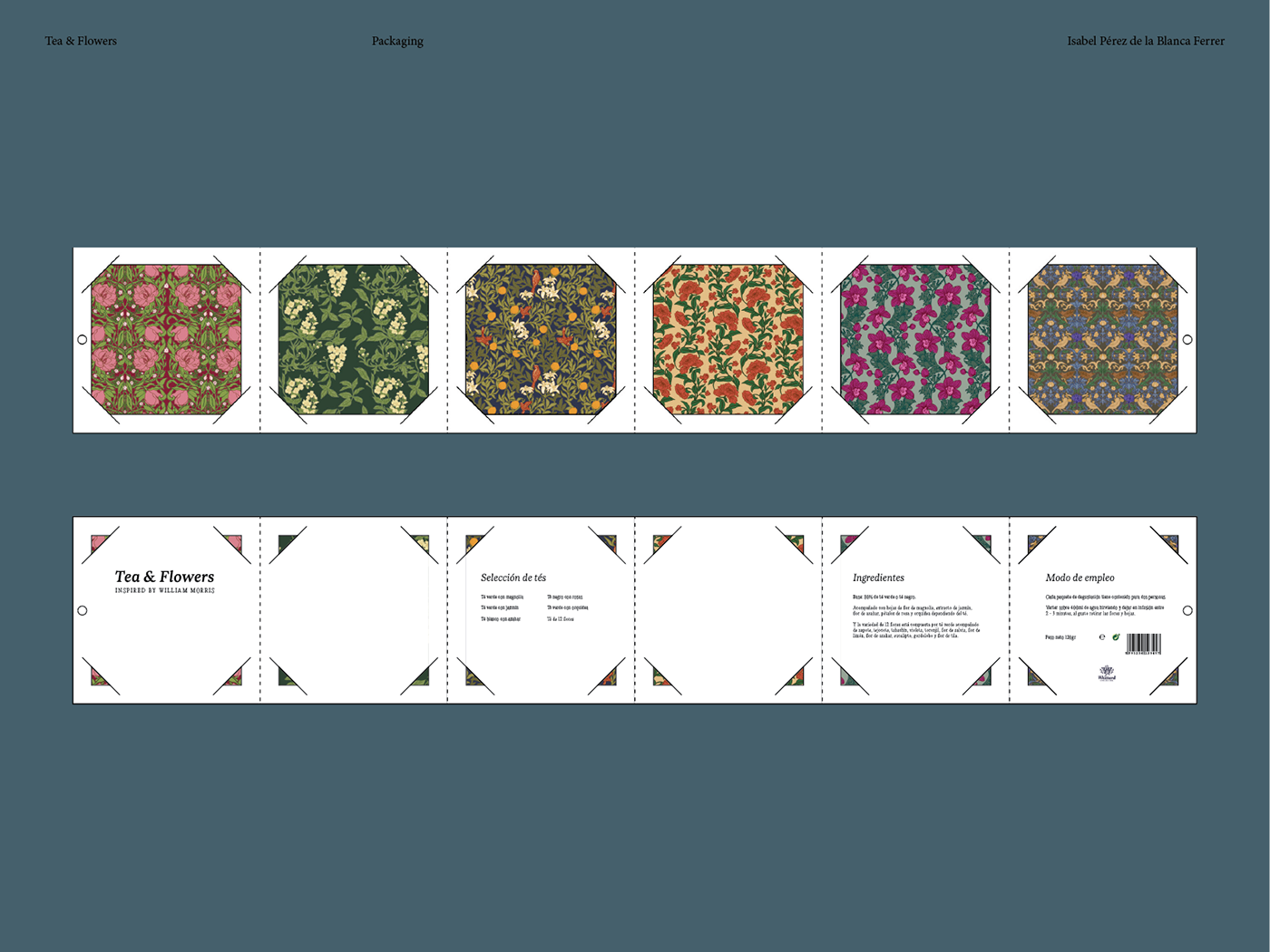 Packaging william morris pattern ILLUSTRATION  tea brand identity Graphic Designer design branding  visual identity