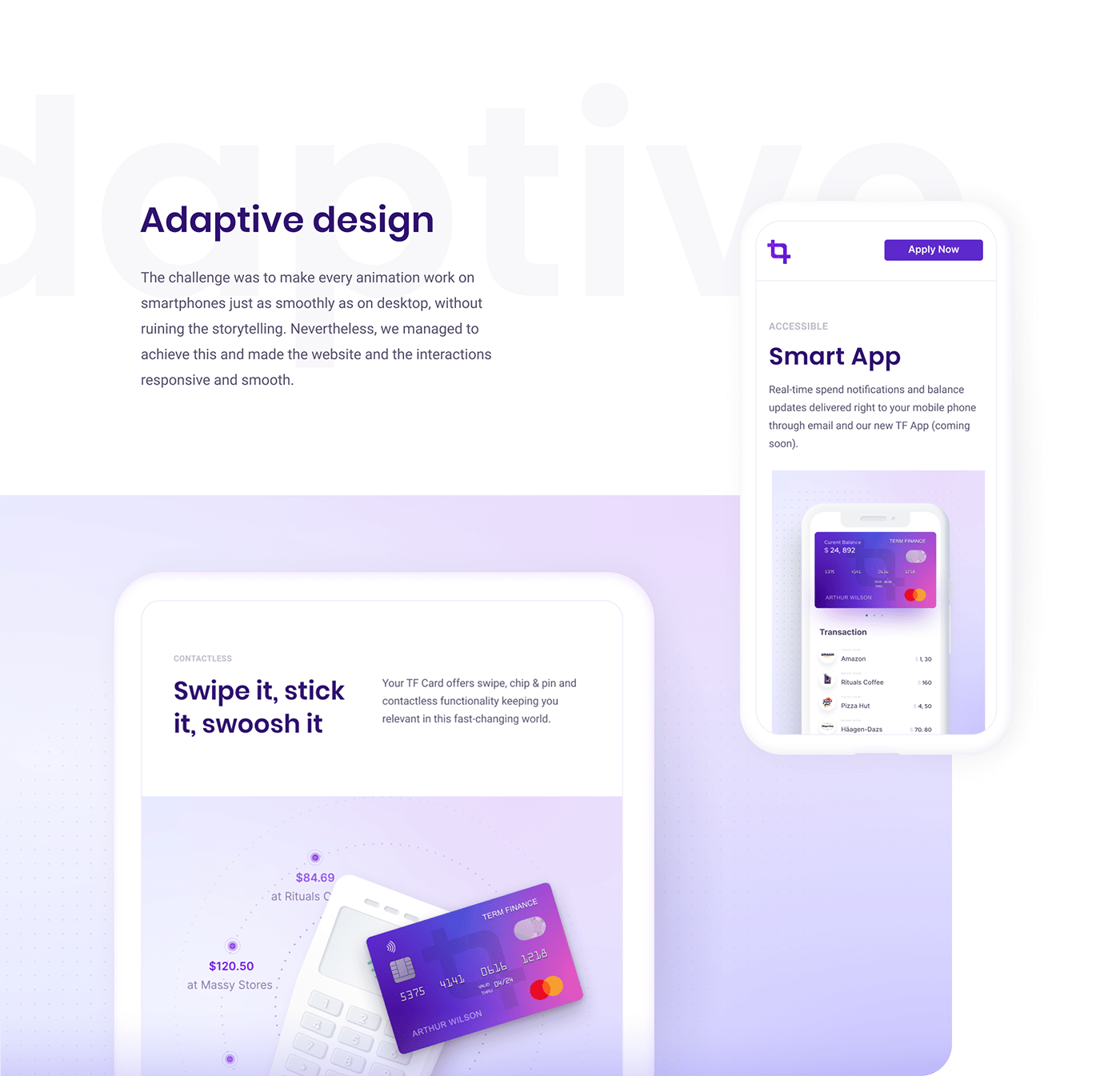 Bank card clear finance interactions minimalistic violet Website White