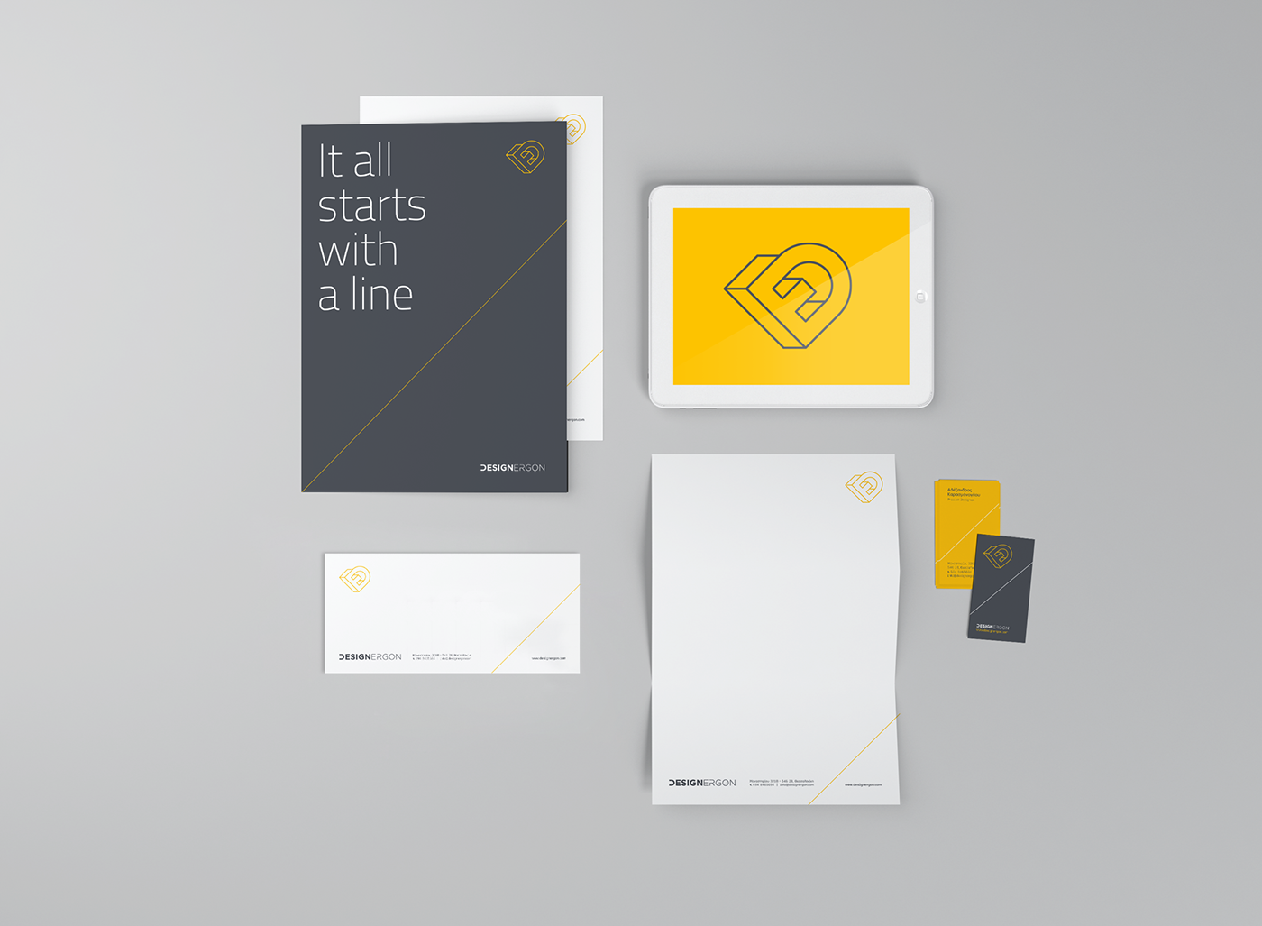 industrial design  logo vector ergon grey yellow car letterhead folder product design 