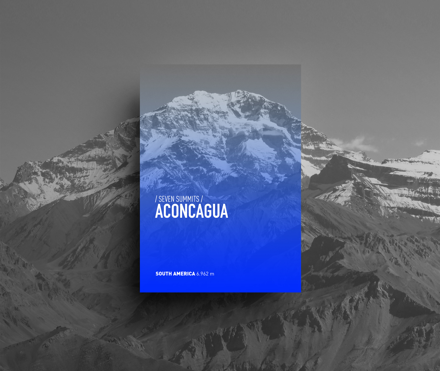 Adobe Portfolio poster design mountain seven summits snow everest kilimanjaro elbrus Vinson blue fresh color Shades minimal Minimalism
