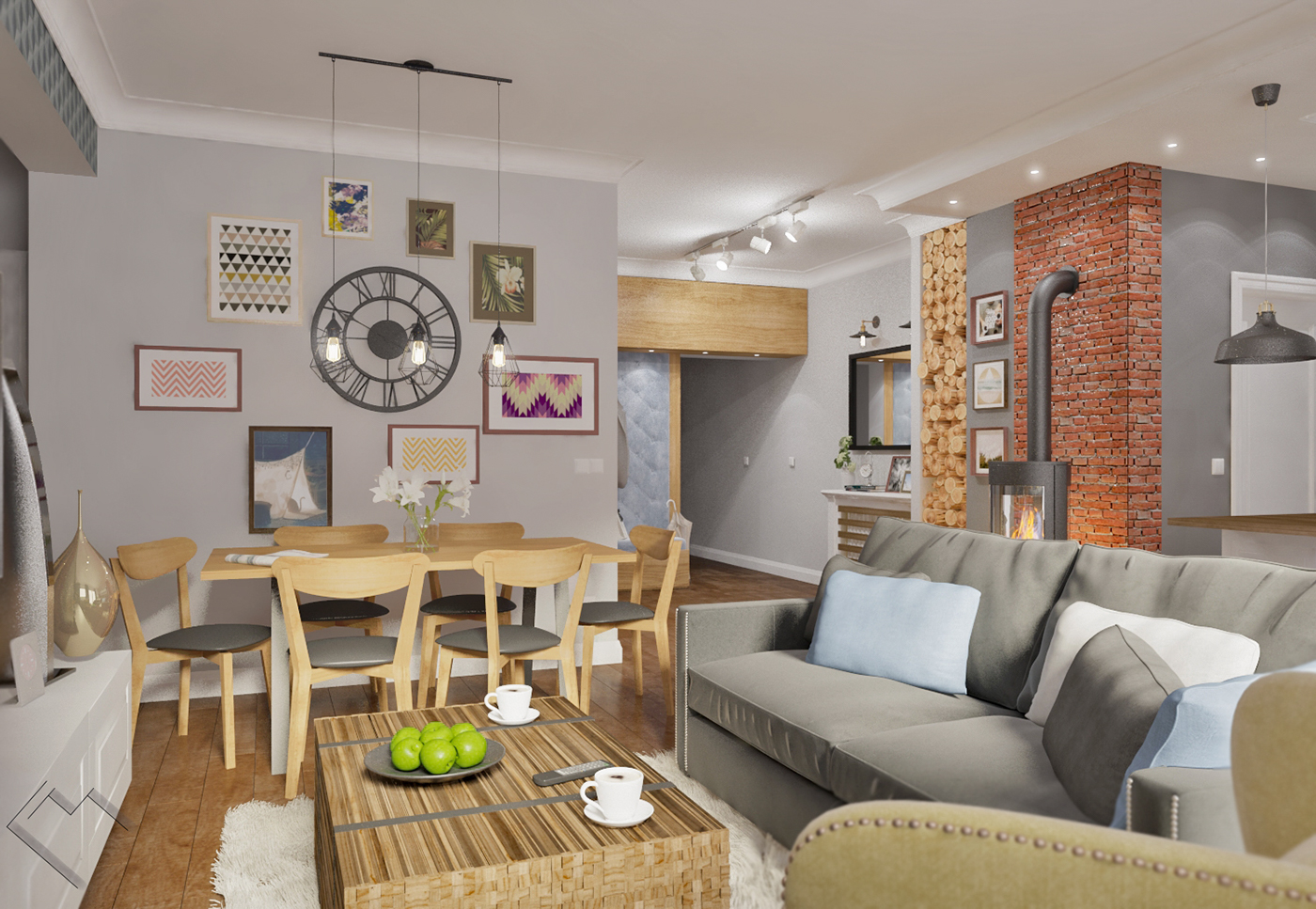 apartment flat Interior wood brick cosy place