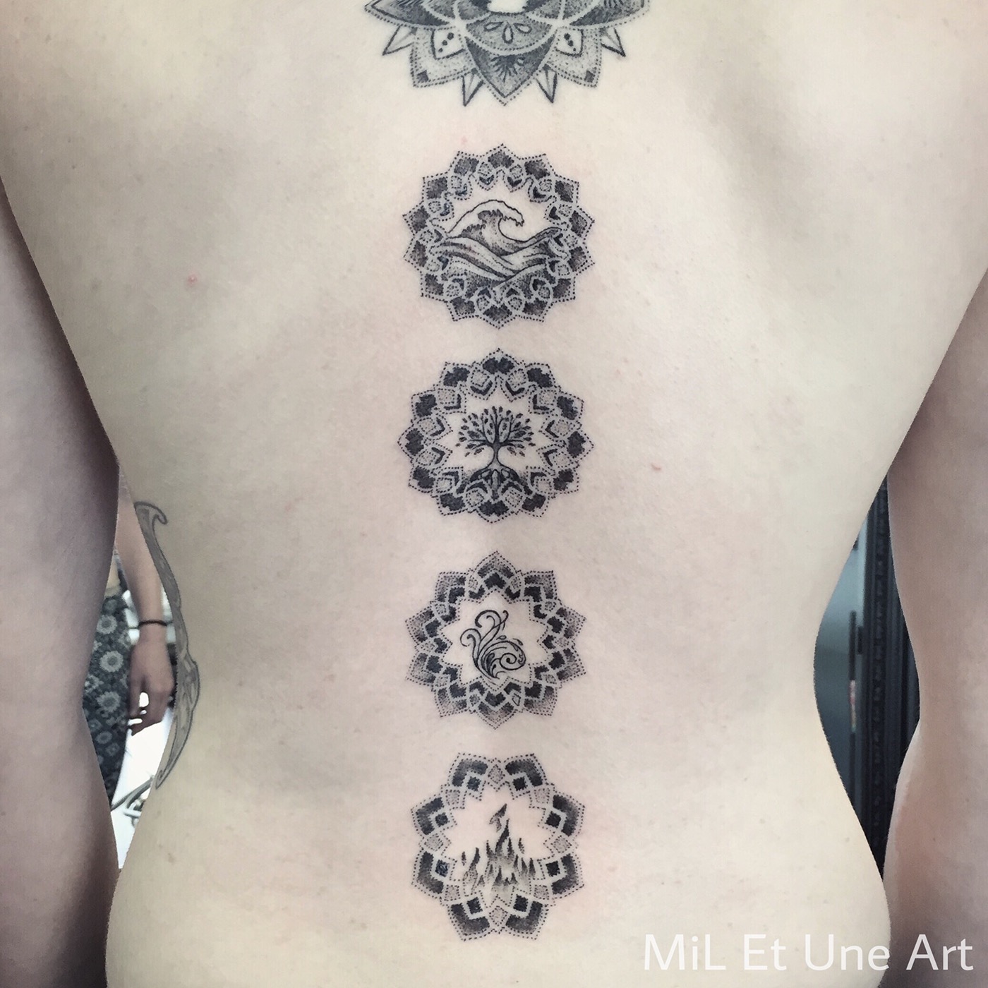 tattoo tattooing dotwork Mandala Mandalas Nature elements hippie black water wave vegan ink Australia