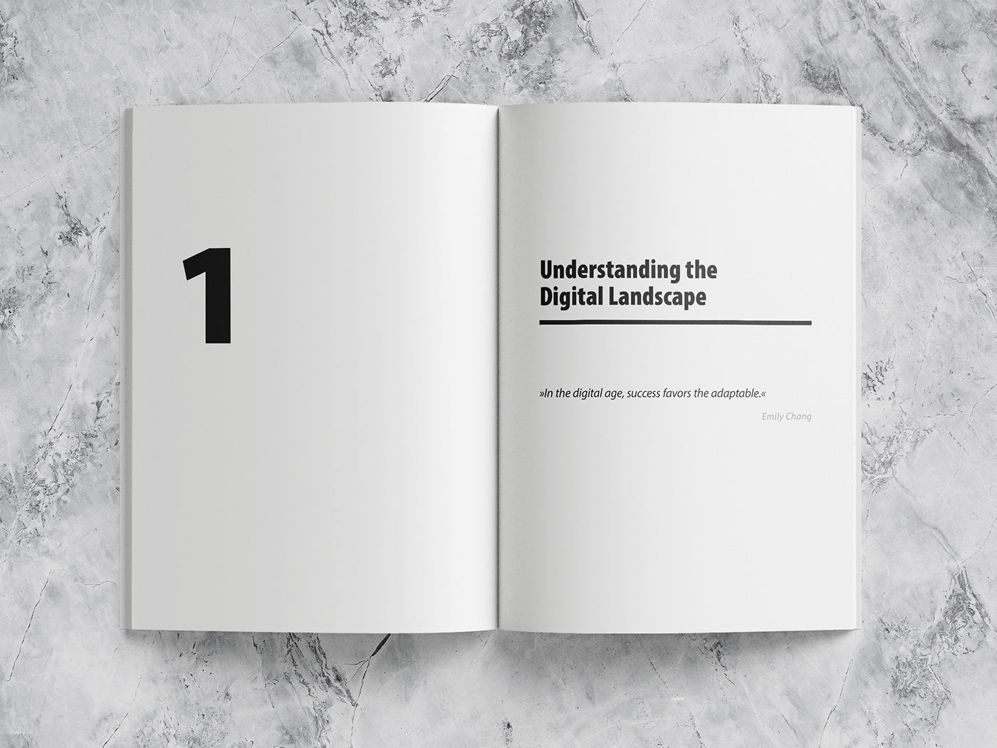 Book mockup – spread: title page of chapter 1: Understanding the digital landscape & quotation