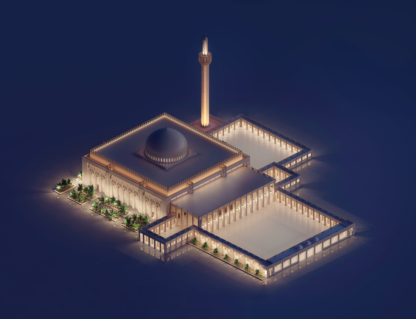 3D Isometric mosque Kuwait ILLUSTRATION  3dsmax vray