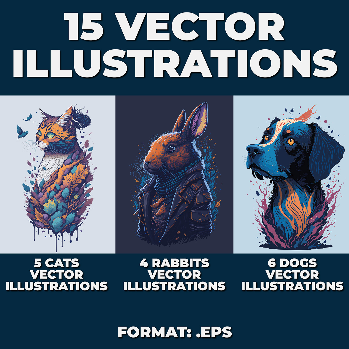 illustration bundle animals rabbit Tshirt Design vector Cat dog