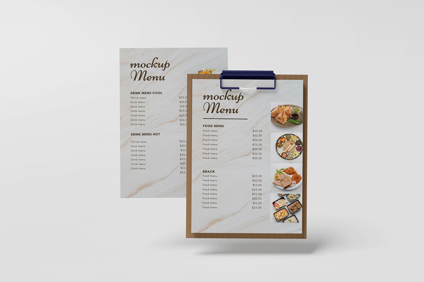 clipboard blank Mockup menu restaurant design empty paper template Food 