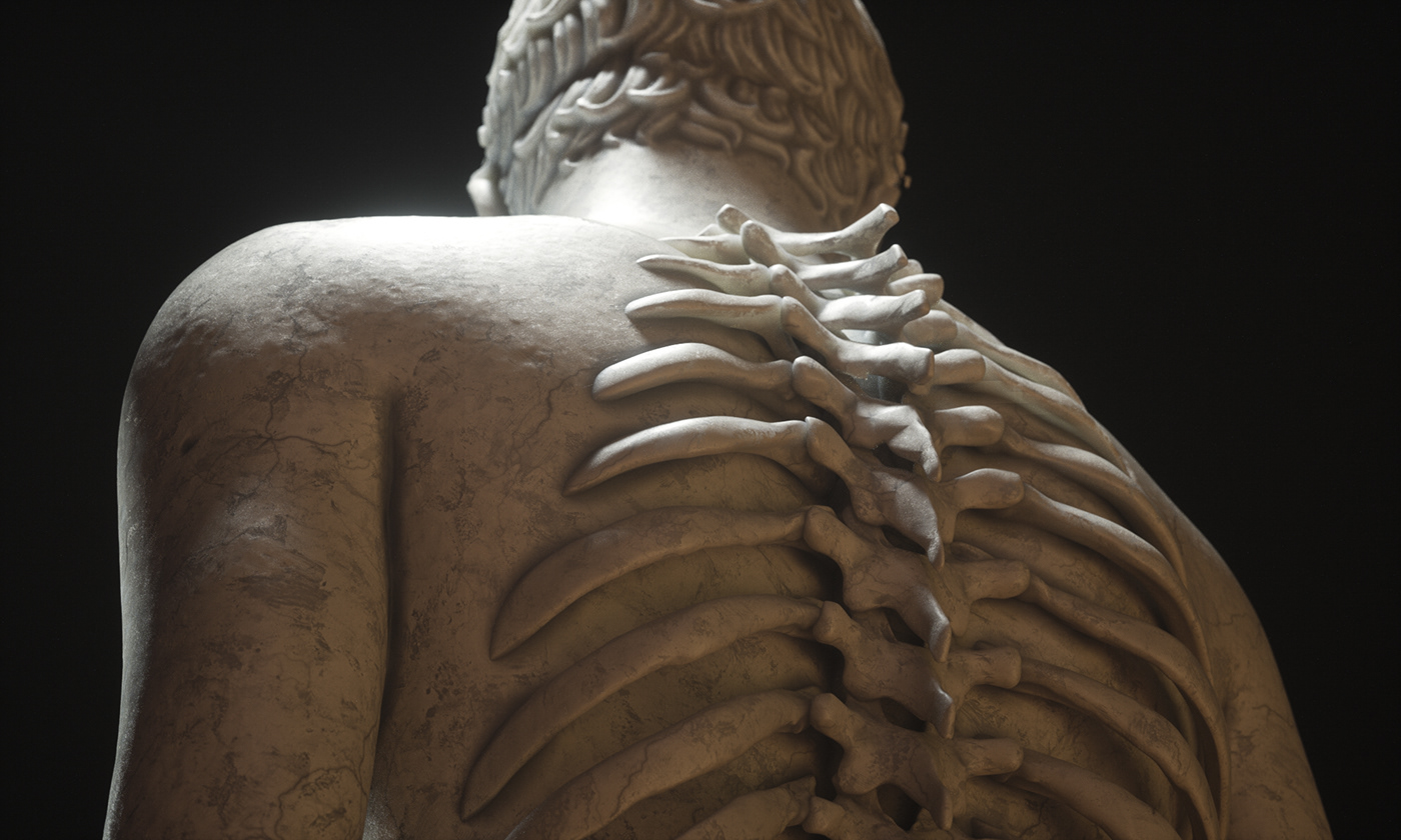 billelis skull statue octane 3D ILLUSTRATION  gothic dark art skeleton Marble
