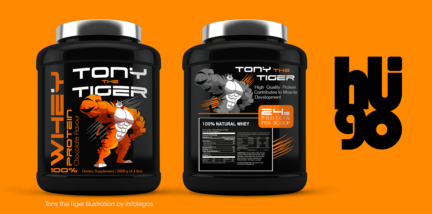 Whey Protein design super heroes Hulk the thing Tony the Tiger practicing design