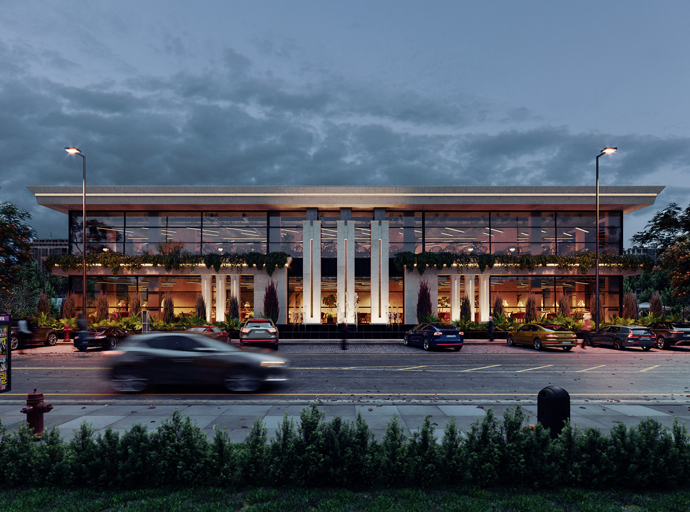 3D 3ds max architecture corona exterior modern Render restaurant visualization vray