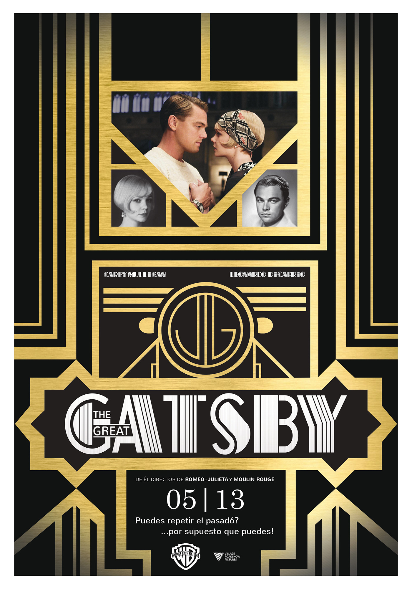 art deco ai Illustrator The Great Gatsby di caprio Carey Mulligan afiche