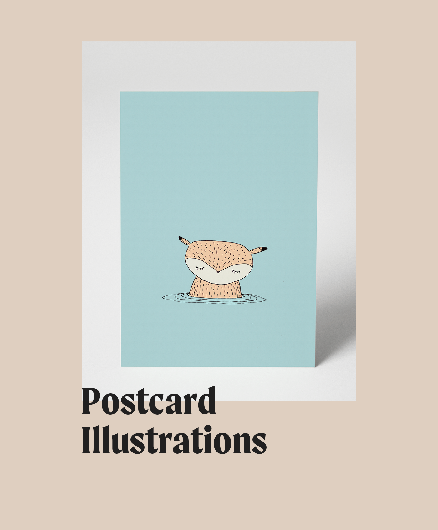 ILLUSTRATION  cute FOX cuddling dancing sleepy postcards kids floating