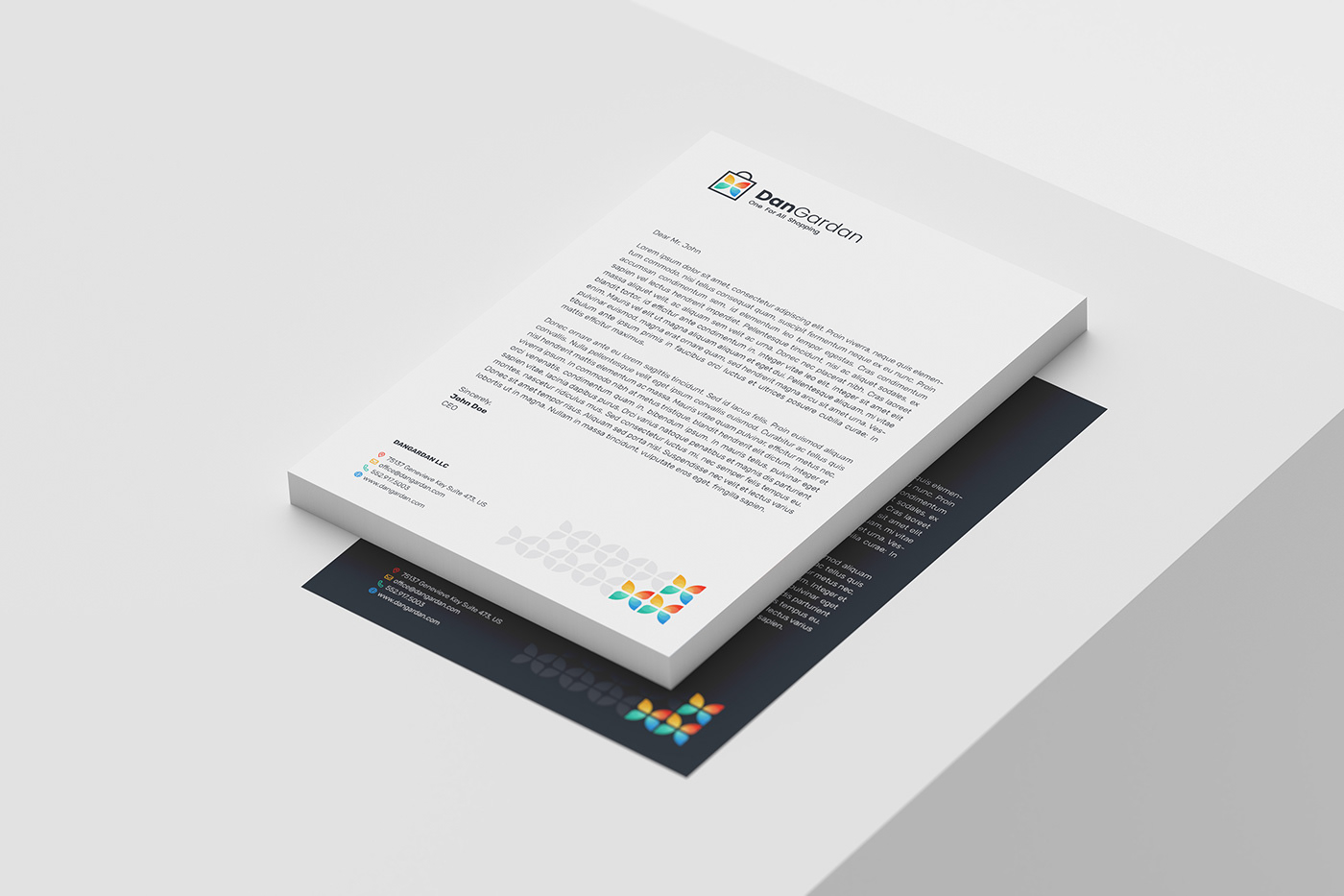 A4 Letterhead Mock-up in a perspective view on a white background.