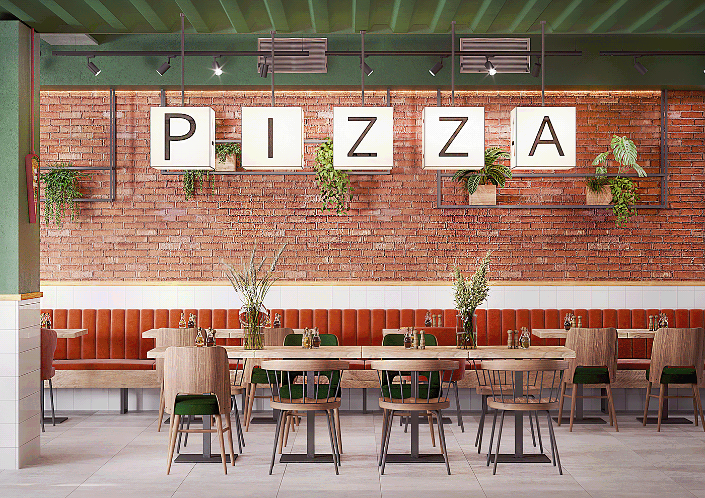 bar bathroom cafe design Interior neon Pasta Pizza pizzeria restaurant