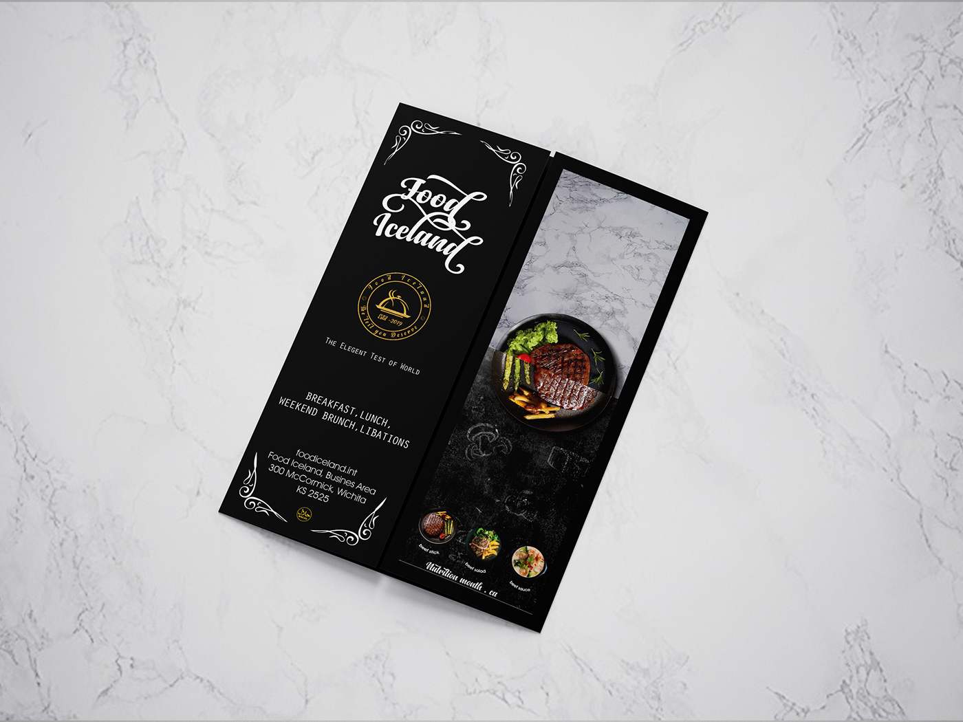 Menu Card printing design restaurant brochure leaflet Mockup free download Food  iceland Invitation Card