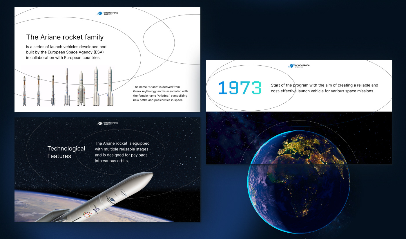 presentation slides presentation design Ariane rocket graphic design  visualisation ArianeGroup arianespace