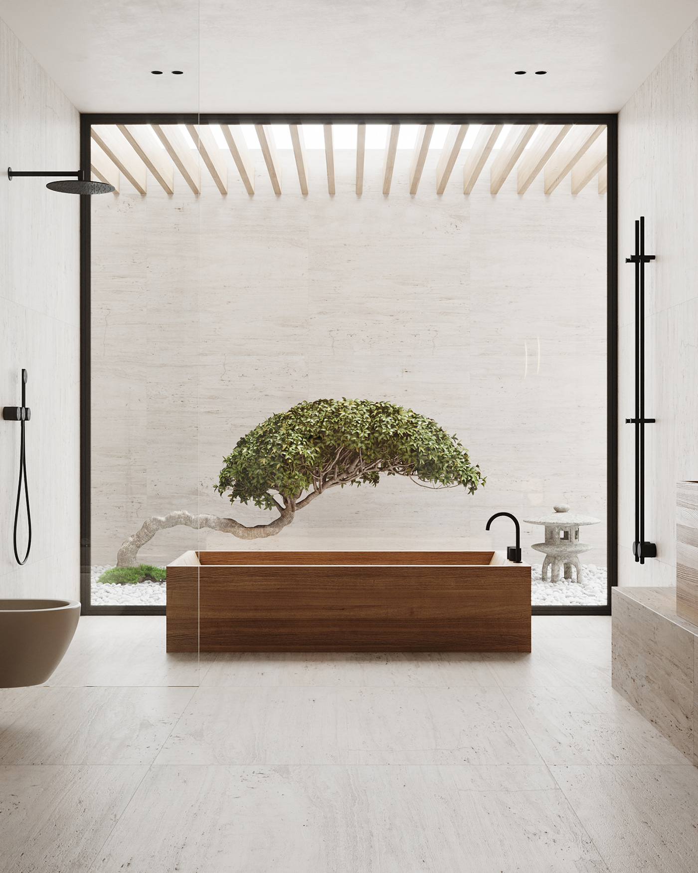 bathroom CEAdesign corona CoronaRender  interiordesign japan Travertine
