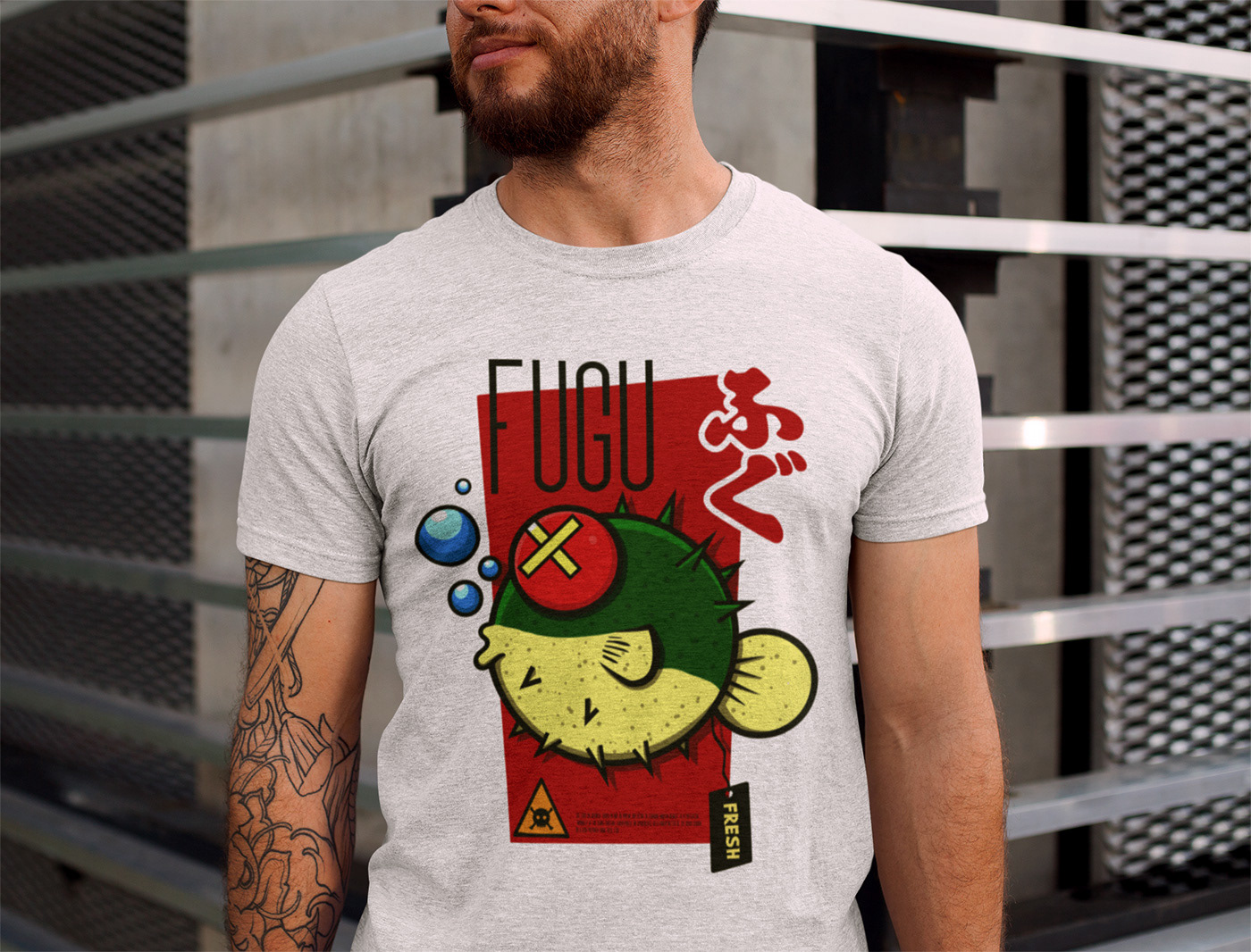 cartoon Digital Art  ILLUSTRATION  fish animals fishing t-shirt t-shirts Tshirt Design fugu