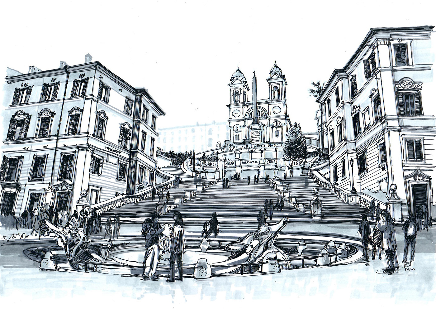 architecture artwork black and white Drawing  Italy Marker monochrome sketch Venice графика