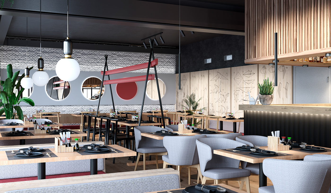 japan Sushi Japanese Restaurant restaurant bar cafe design Minimalism Interior HORECA