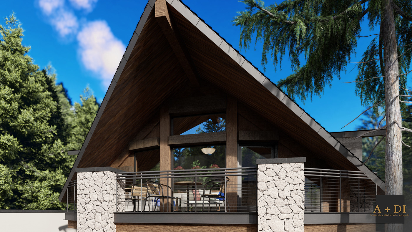architecture archviz cabin exterior forest house interior design  Nature trees visualization