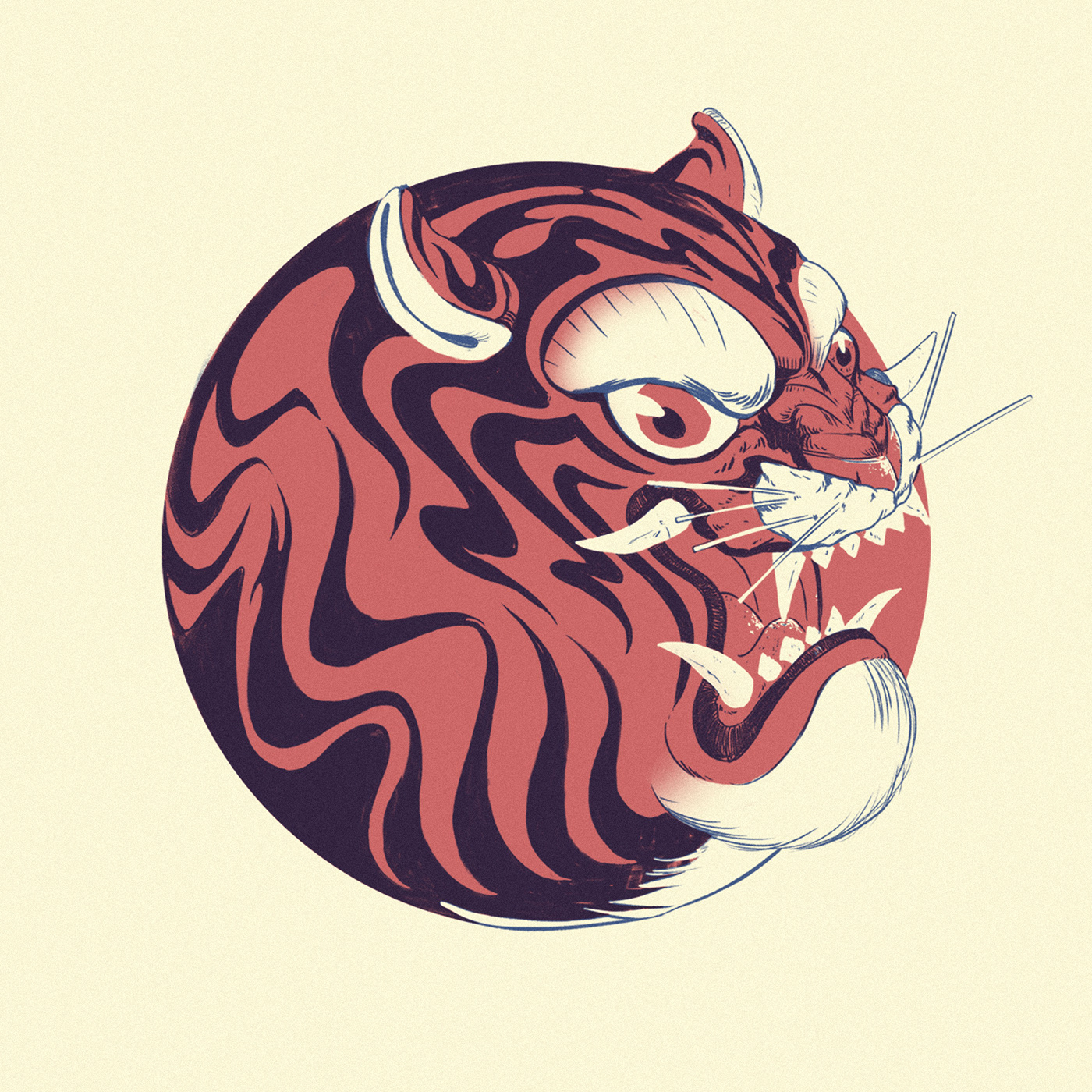 animal artwork design digital illustration Drawing  poster print risograph sketch tiger