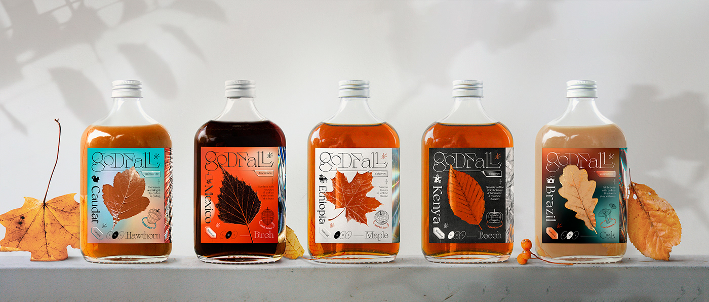 autumn autumn leaves bottle Fall graphic design  Label package Packaging packaging design typography  