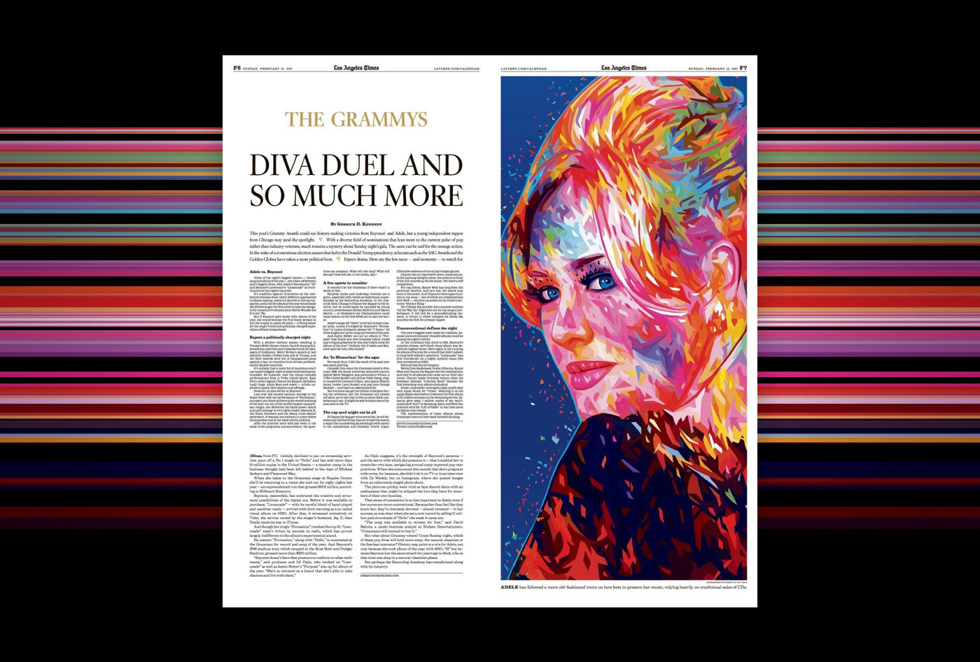los angeles times editorial editorial design  portrait Beyonce Adele grammy awards jay-z kendrick lamar LeBron James