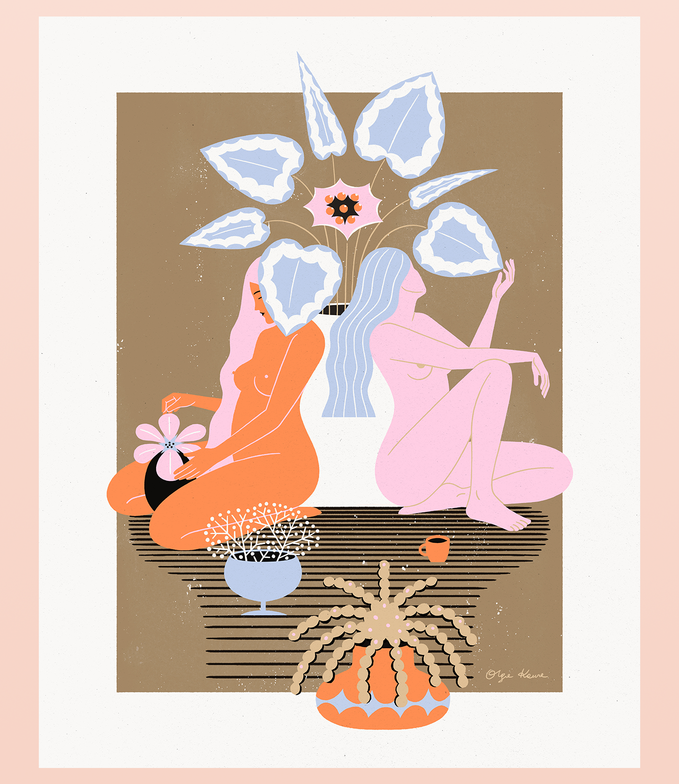 coral pastel people flat Character editorial ILLUSTRATION  delicate girly Fruit