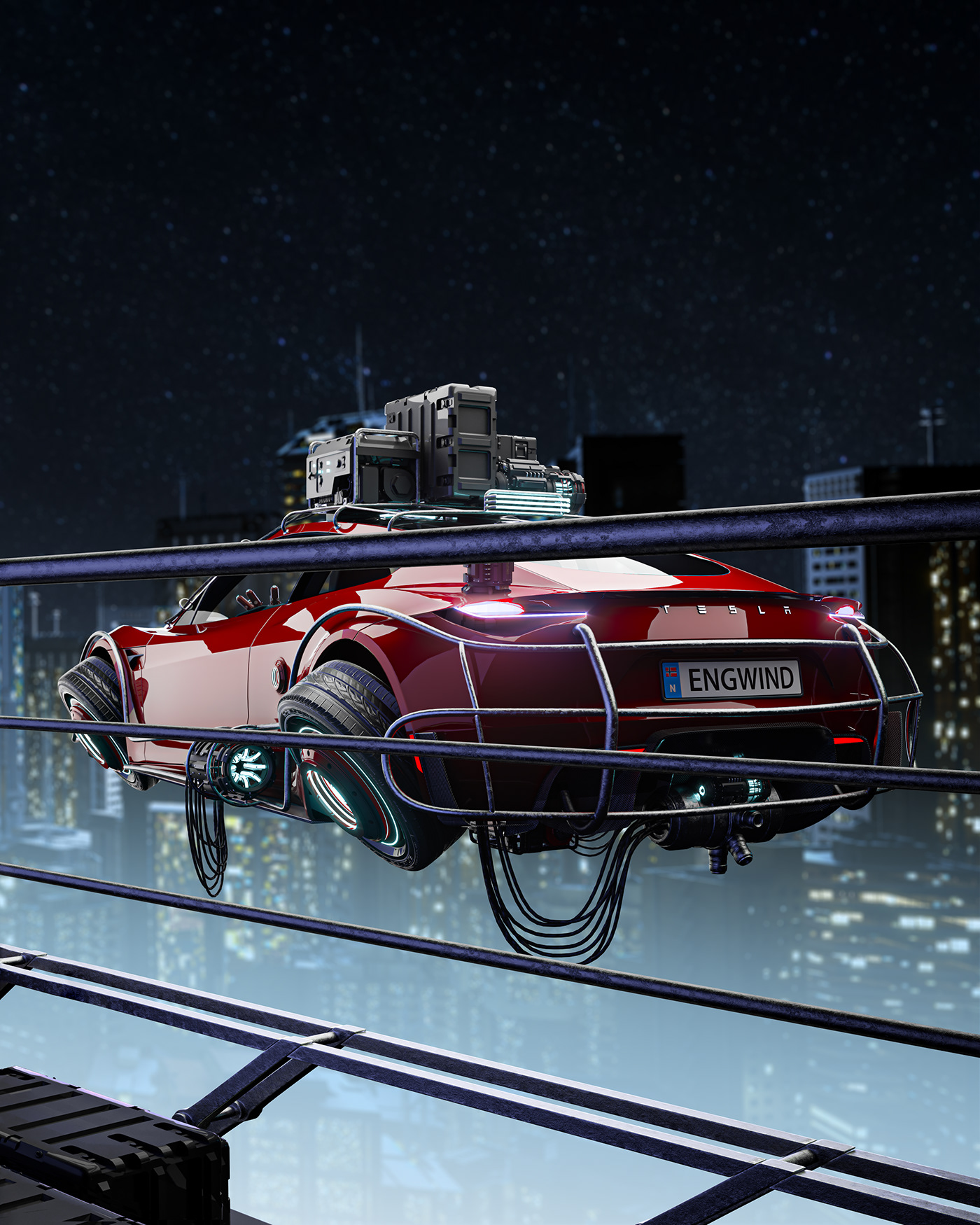 3D Auto car CGI Cyber City Cyberpunk Elon Musk futuristic Render tesla