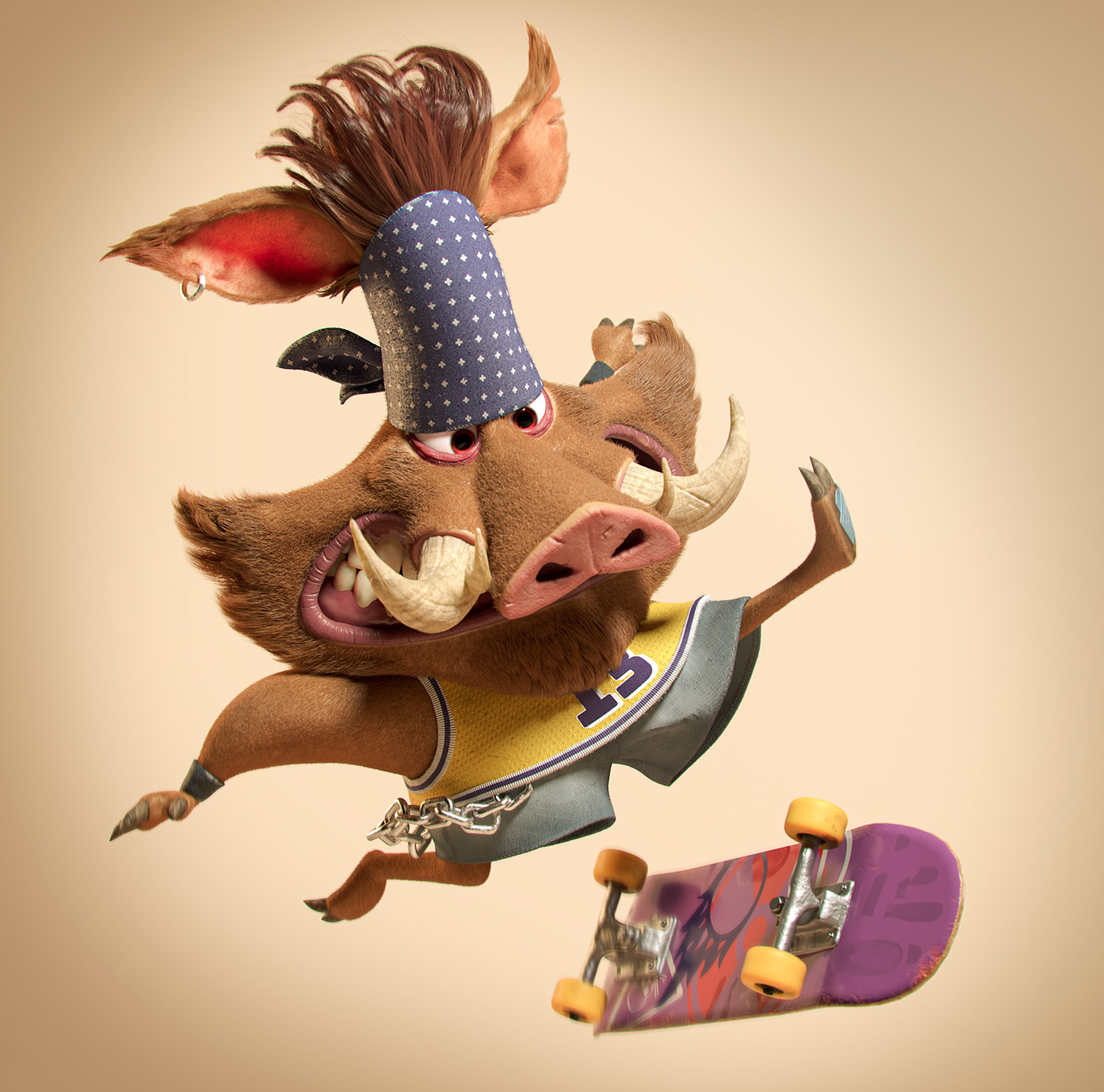 3D cartoon Character Jader javali making of personagem Skater boar Zbrush