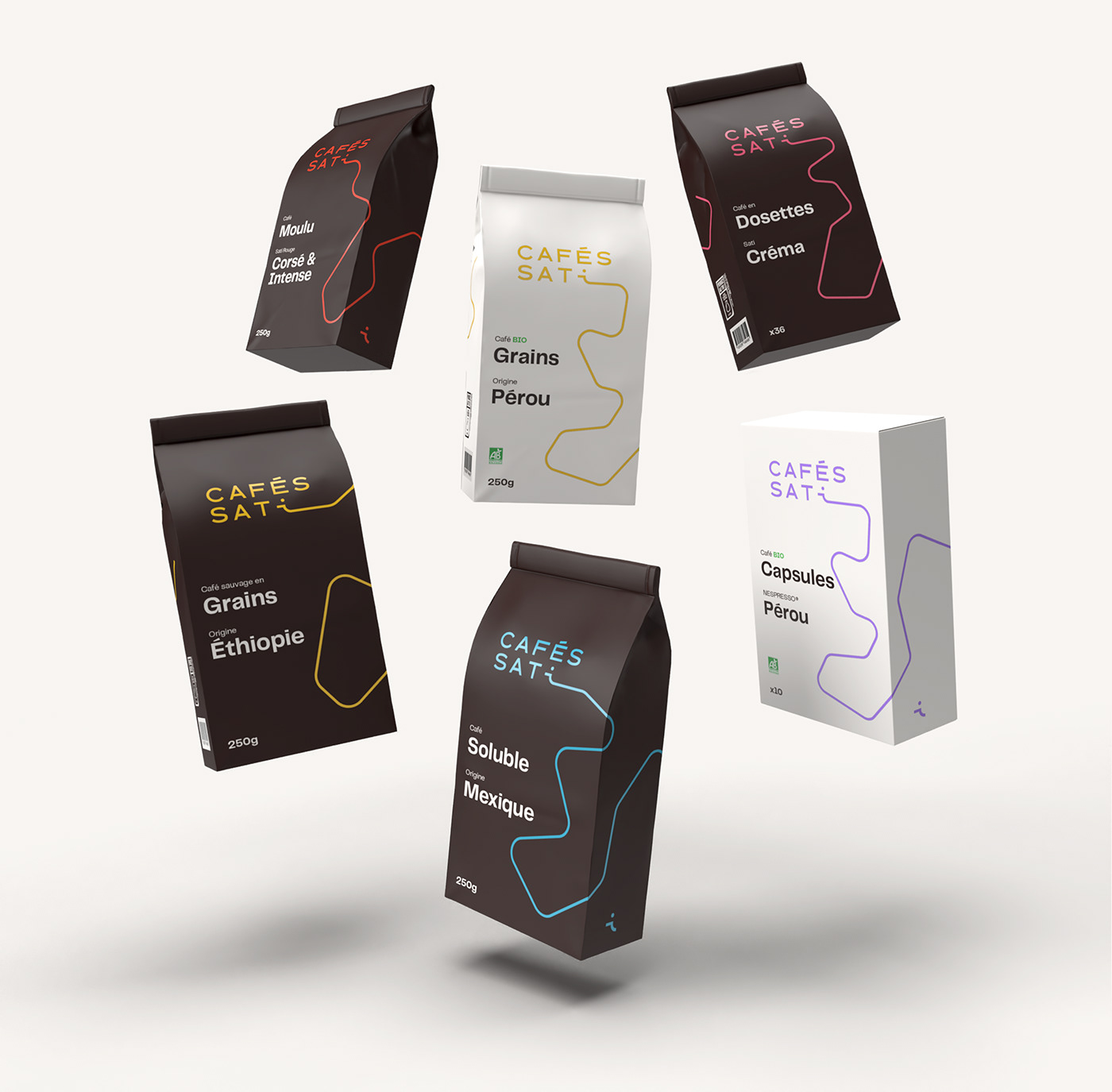 branding  cafes Coffee Dynamic line rebranding Sati logo Packaging Web