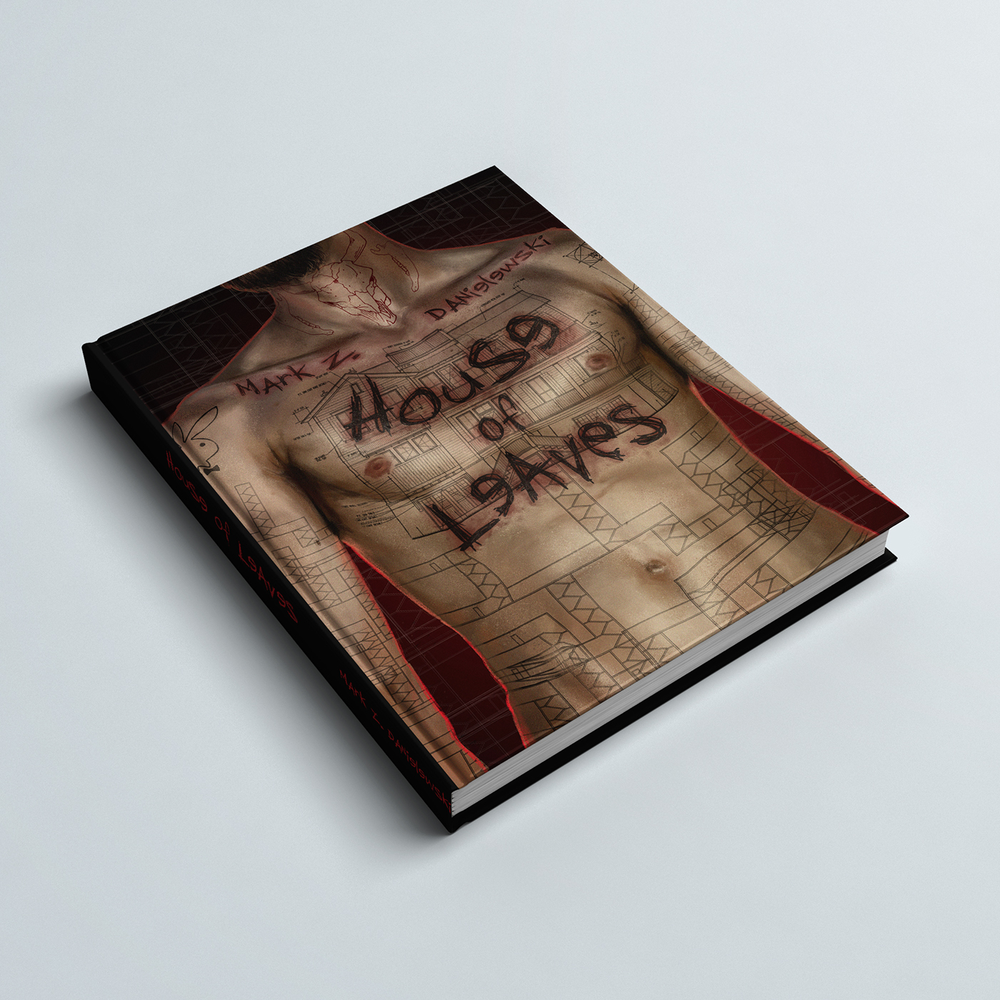 bookcover digitalpainting House of Leaves horror novel book illustration tattoos
