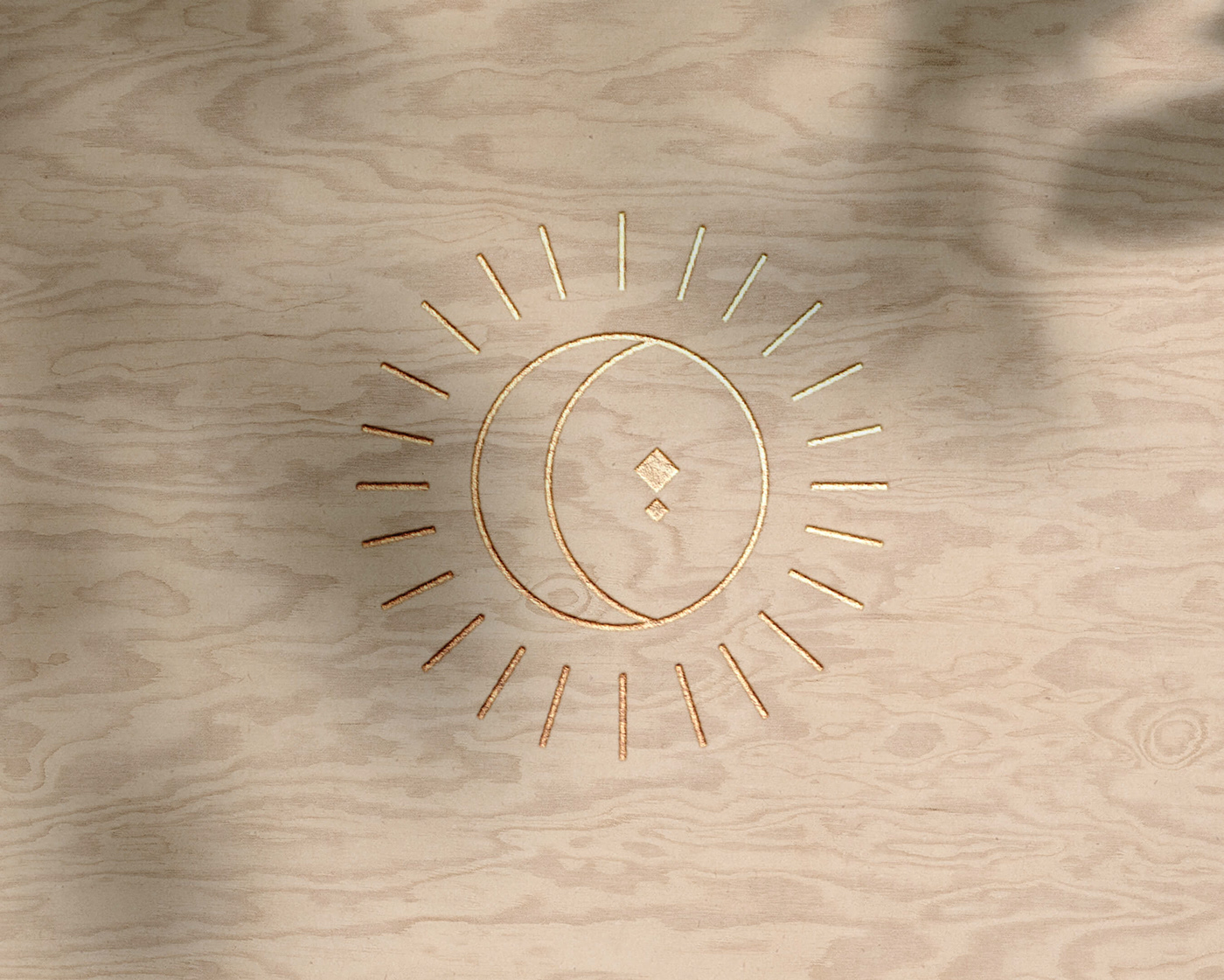 Geometric Sun Illustration with Hot Foil Embossing on Wood made by BRANDY & COCO
