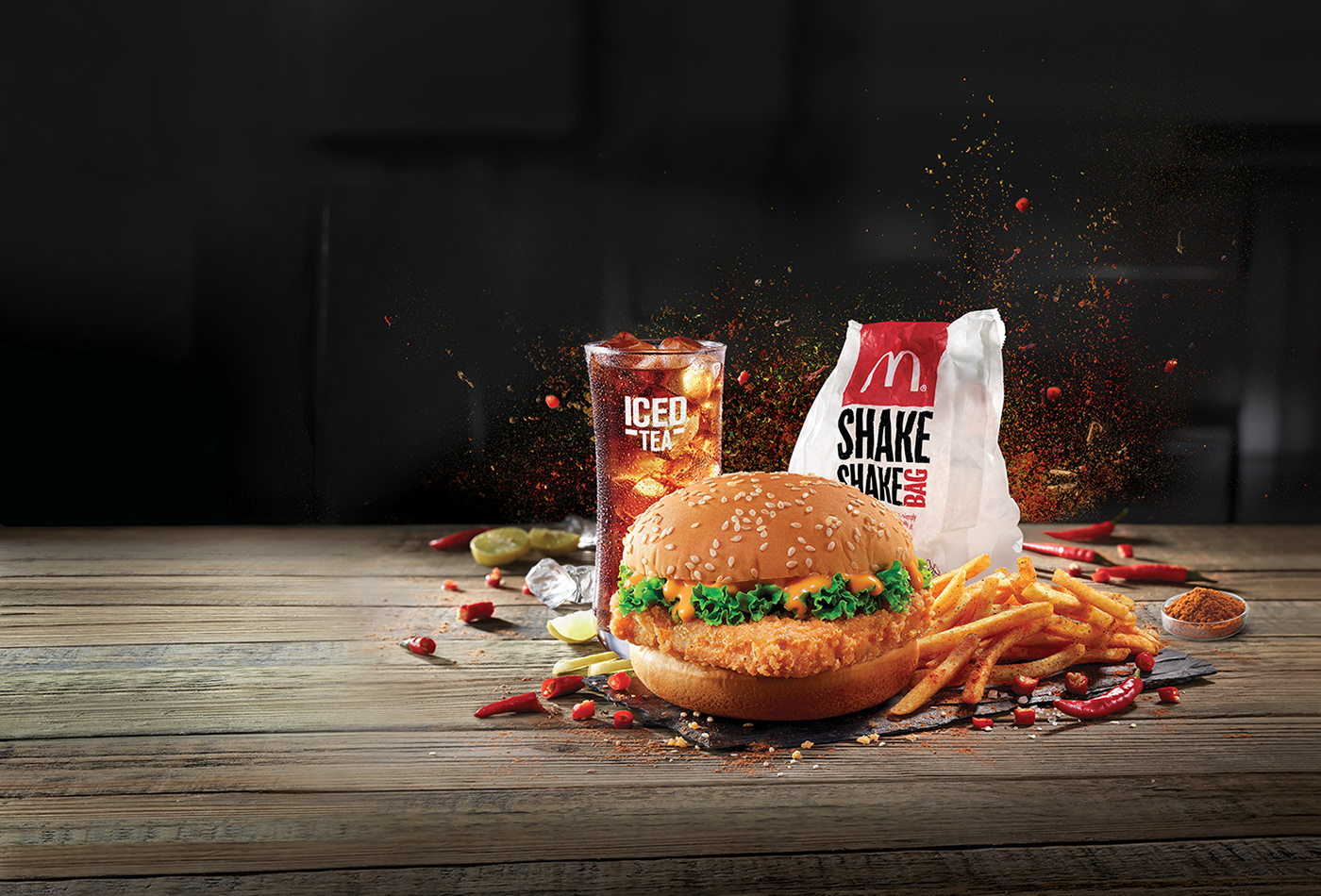 McDonalds burger Fries Coffee Nuggets icetea masala spicies foodphotography