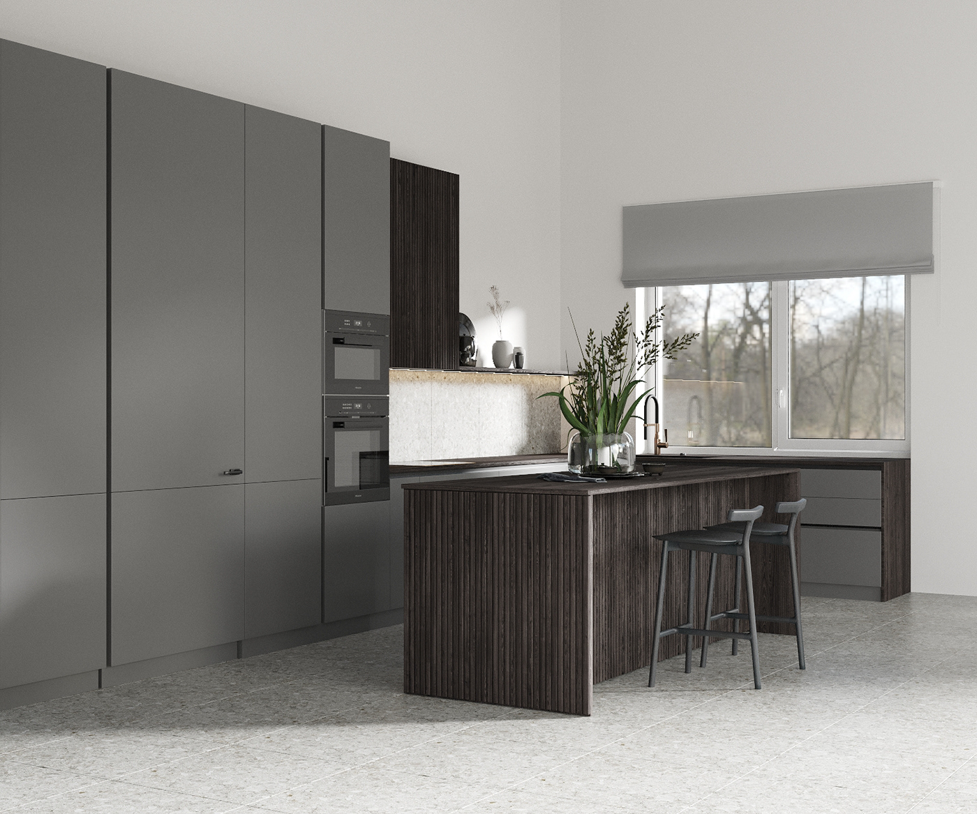 3ds max Render interior design  kitchen design visualization corona modern darkinterior dark kitchen juxtaposition
