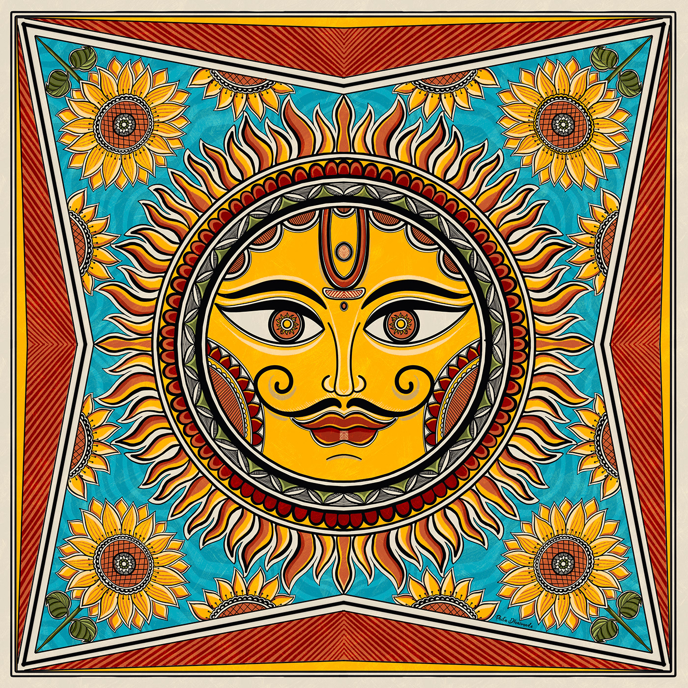 Ethnic folk art graphic illustration Indian art Indian folk art madhubani traditionally vivid