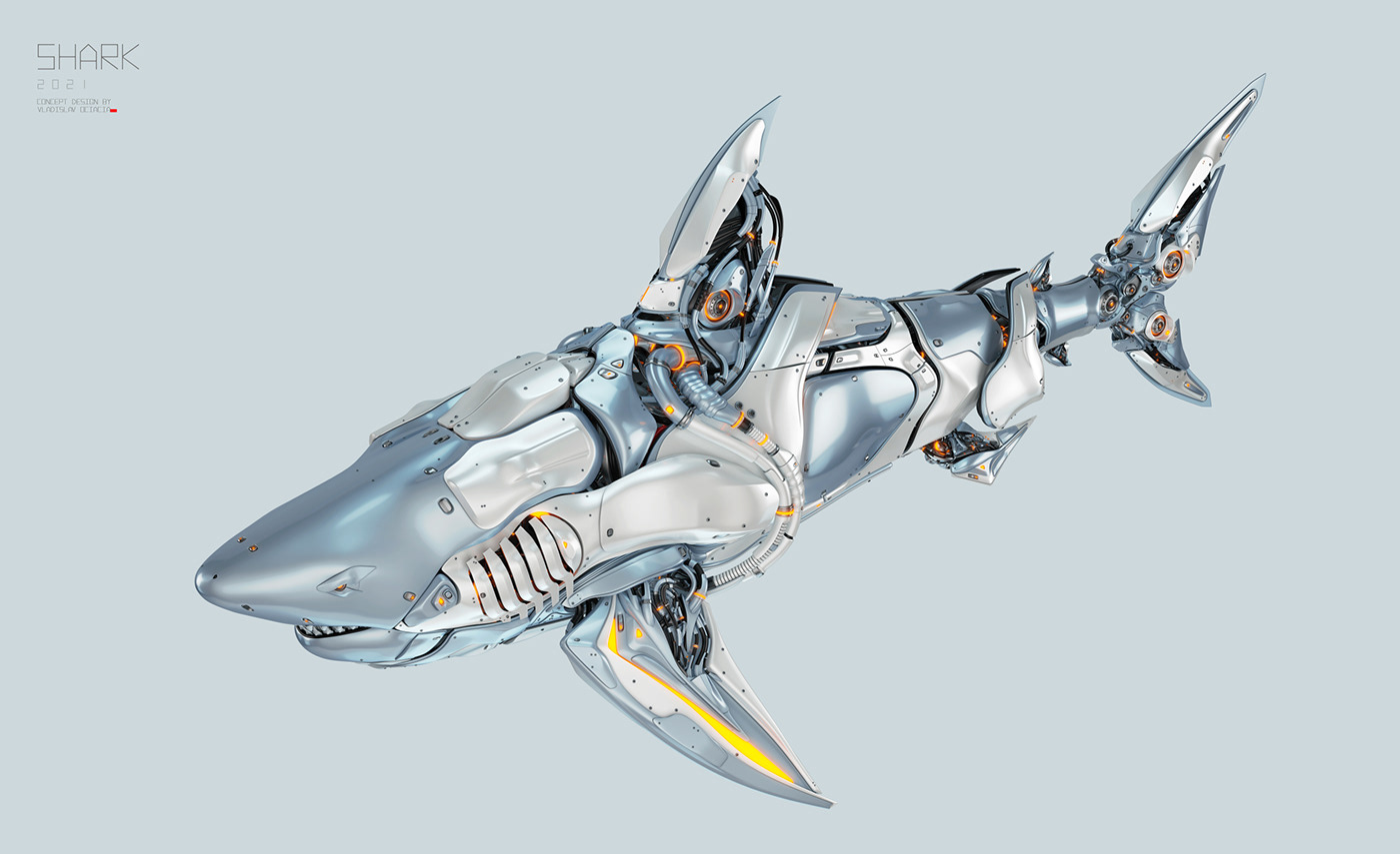 Aggressive Dangerous fish Ocean robot robotic sci-fi shark underwater wild