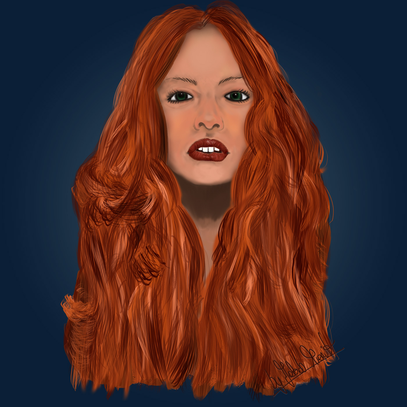 Red hair woman painting with photoshop