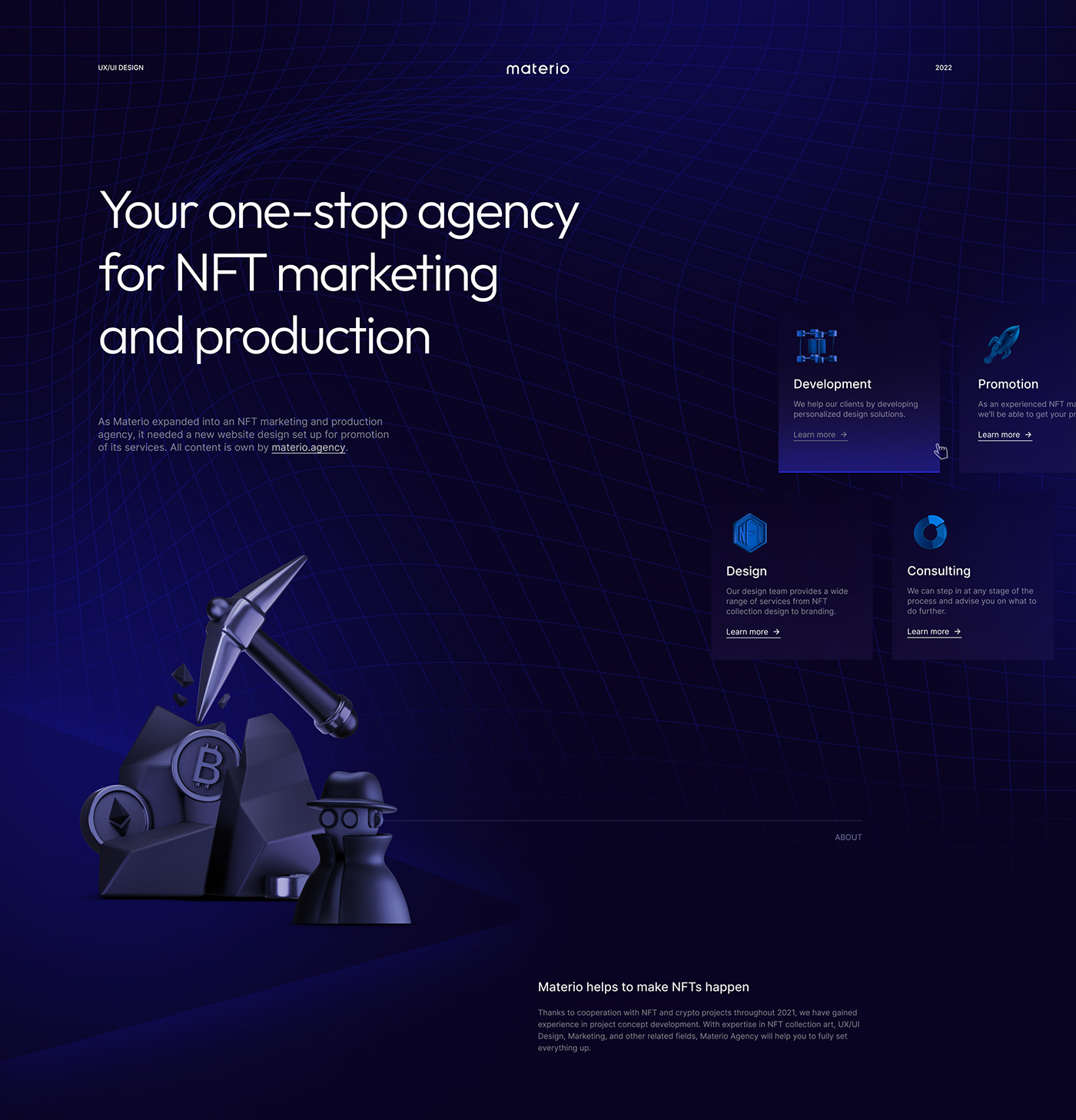 agency blockchain landing page marketing   nft Promotion UI/UX user interface Web Design  Website