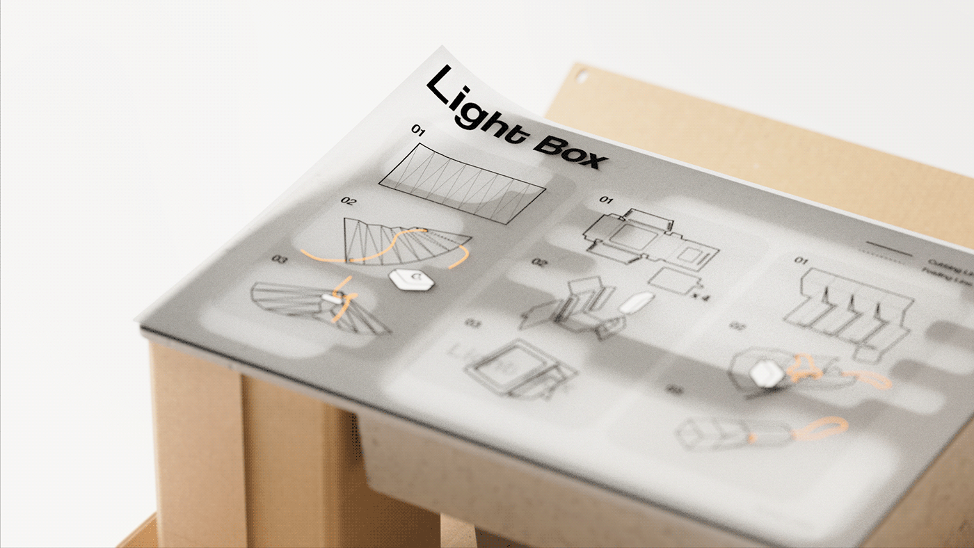 box design cardboard Eco-Friendly Design industrial design  lighting module package waste product design  responsible consumption supply kit
