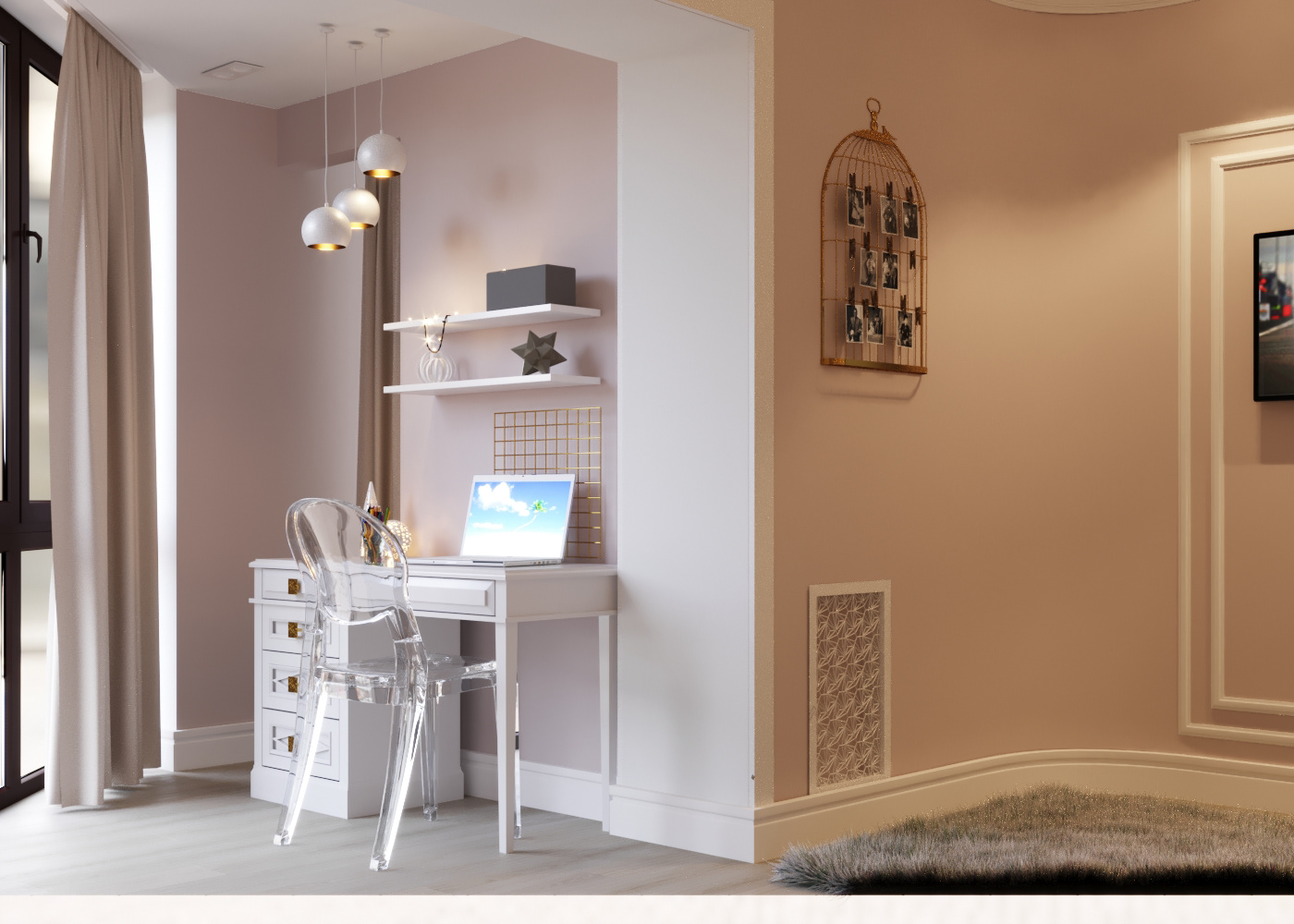 bedroom teenager bright hues  corona modern Loggia wardrobe cosmetic table desk bed