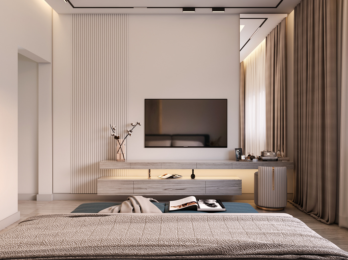 3D 3ds max architecture bedroom Interior Minotti modern Render simple vray