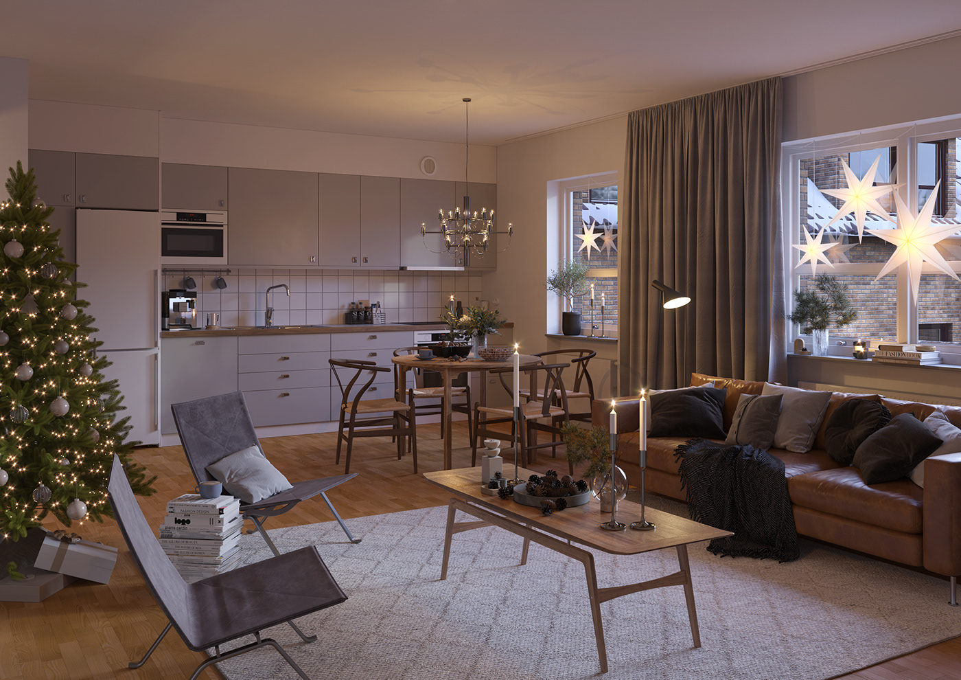 3D 3ds max archviz corona Interior interior design  kitchen livingroom Render visualization