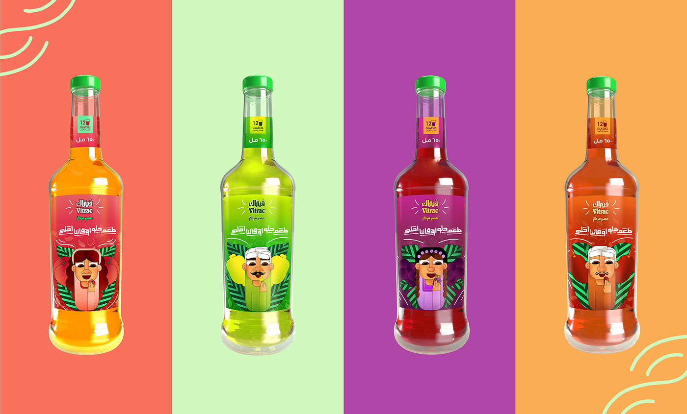 Packaging packaging design visual identity package juice drink bottle Character design  Vitrac Label