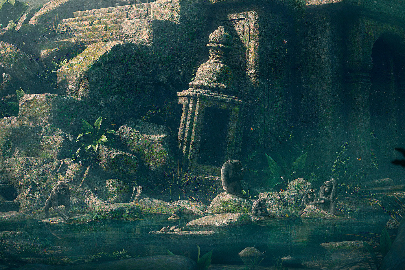 aztec chimpanzee gorilla jungle ruins mayan temple Rainforest Temple руины джунглей أطلال الغابة ジャングルの遺跡 丛林废墟
